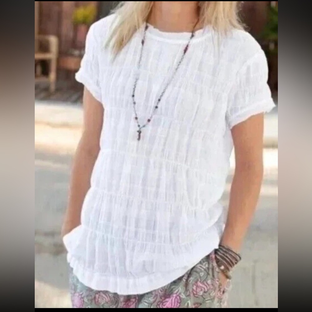 Sundance Cloud Nine Crinkle White Cotton Textured Top Blouse Size Large